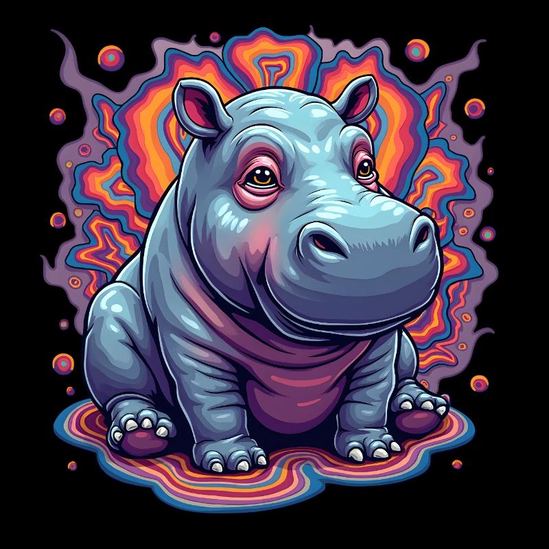 Hippopotame mignon | Hippopotame arc-en-ciel coloré