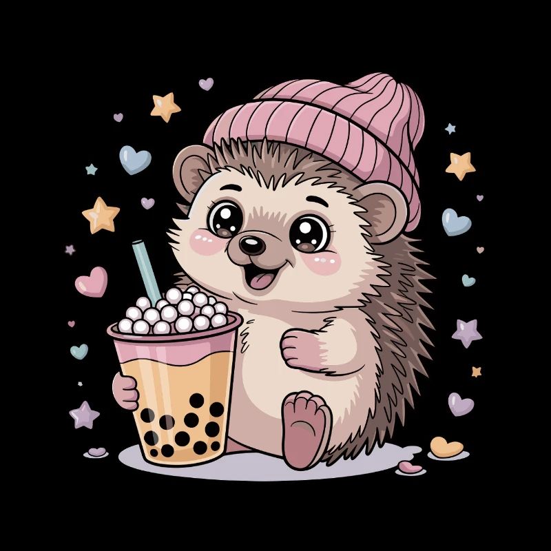 Kawaii Igel: Süßer Bubble Tea Fan
