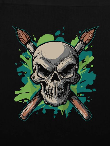 Skull and crossed brushes