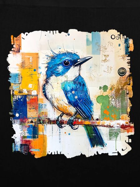 Blauer Vogel im Farbblock-Abstract