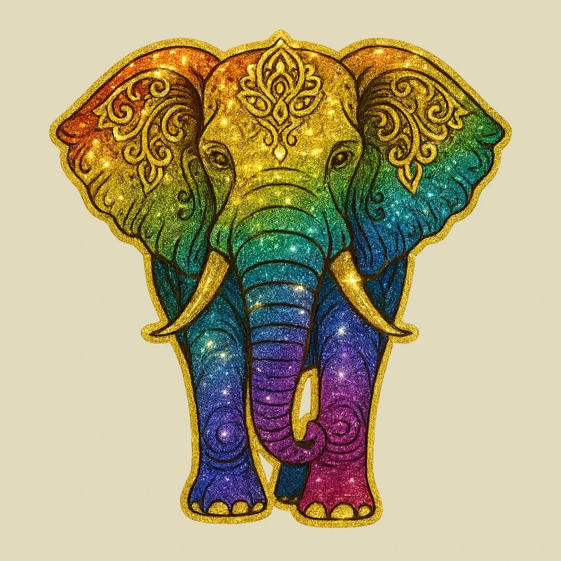 Regenbogen Elefant mit Goldmuster