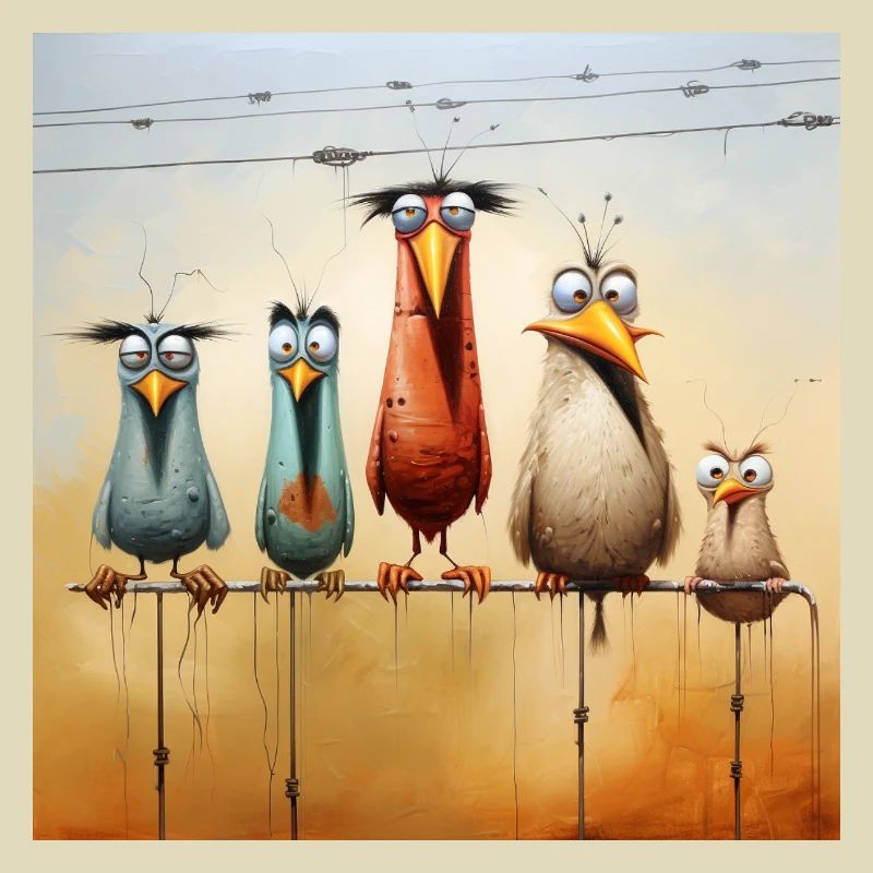 Vogelschar am Draht