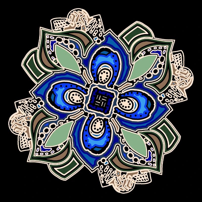 Blaugrüne extravagante Mandala-Blume