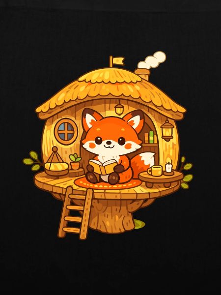 Lesender Fuchs im Baumhaus
