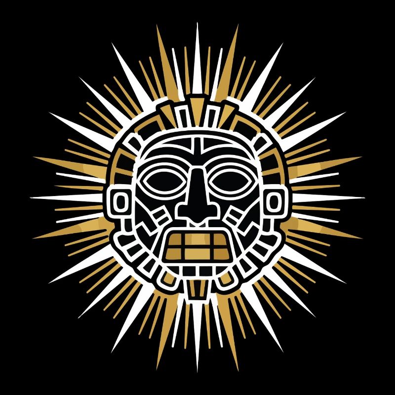 Soleil Maya Inca Rayonnant Or Blanc Totem Divin