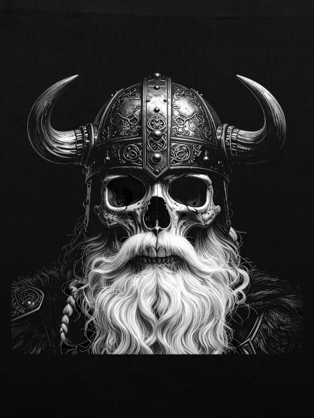 Skelettartiger Wikinger mit gehörntem Helm