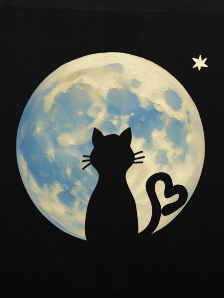Katzen-Silhouette mit Herz im Mondlicht
