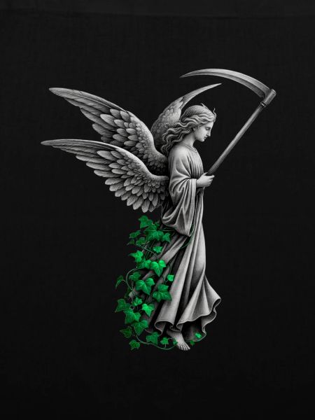 Engel Statue mit Sense und Efeu
