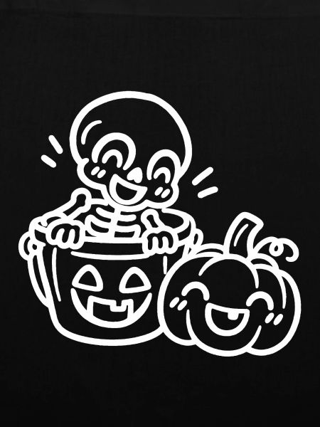 Süßes Skelett mit Kürbiskorb – Halloween