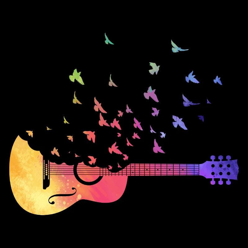 Bunte Akustikgitarre Vögel Musiklehrer