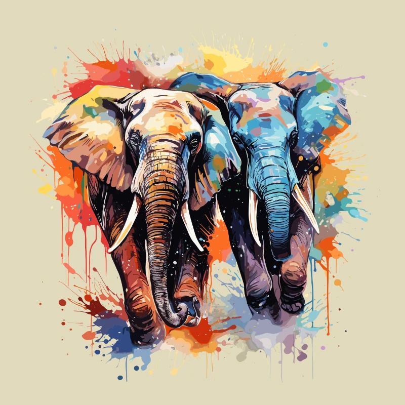 Eléphants en couleur avec splash