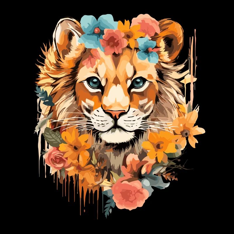 Lion with beautiful floral pattern