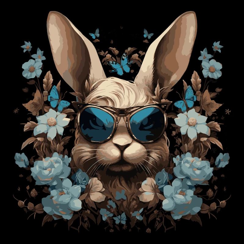 Cool rabbit with flowers