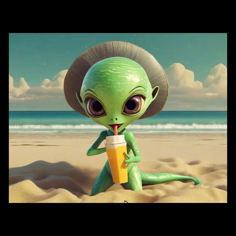 mignon petit vert rétro vintage extraterrestre bain de soleil
