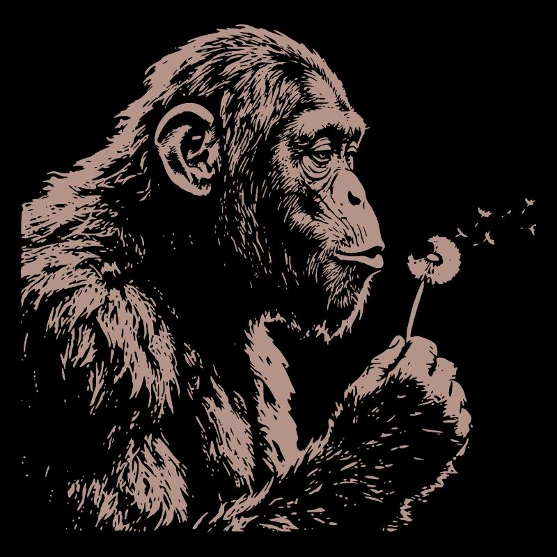 Chimpanzee Blowing Dandelion Art Monkey Nature