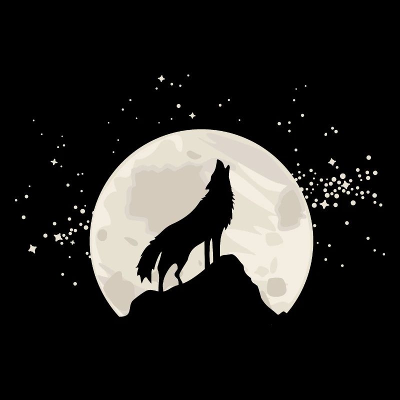 Loup hurlant devant la lune avec des étoiles