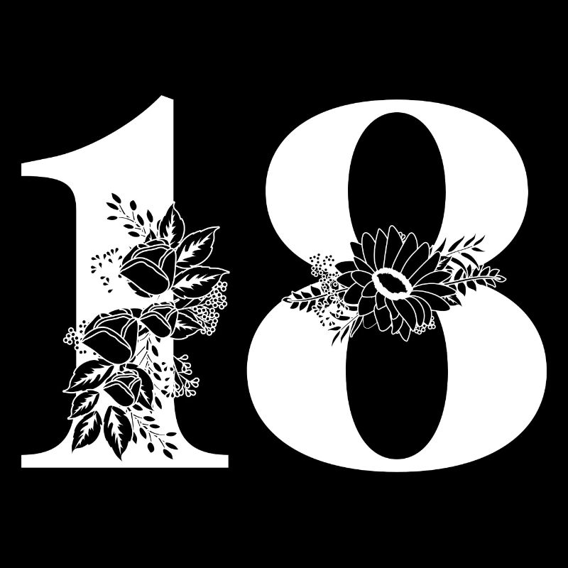 Nummer 18 Schwarze Blumen -18. Geburtstag Blumen