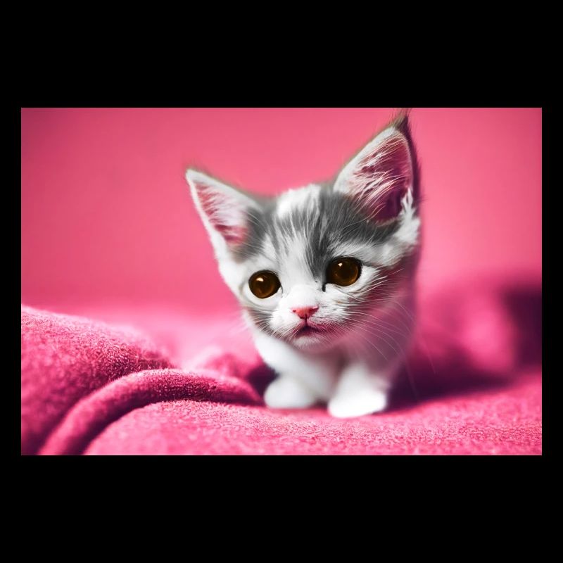 Mignon chat assis sur une couverture rose