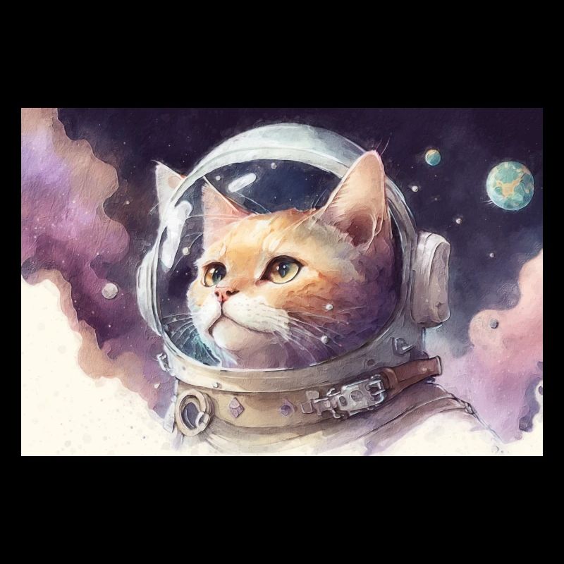 Aquarelle spatiale d’astronaute chat