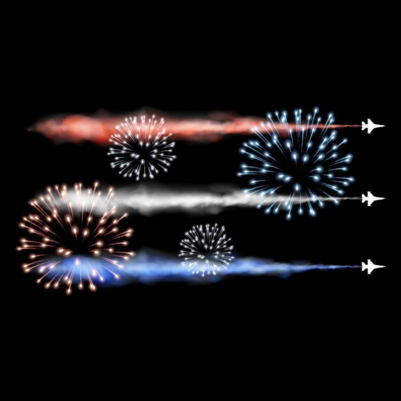 Avions de chasse rouges, blancs et bleus avec traînée de condensation et