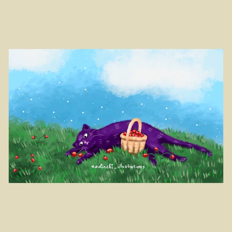 Erbeerfeld Katze