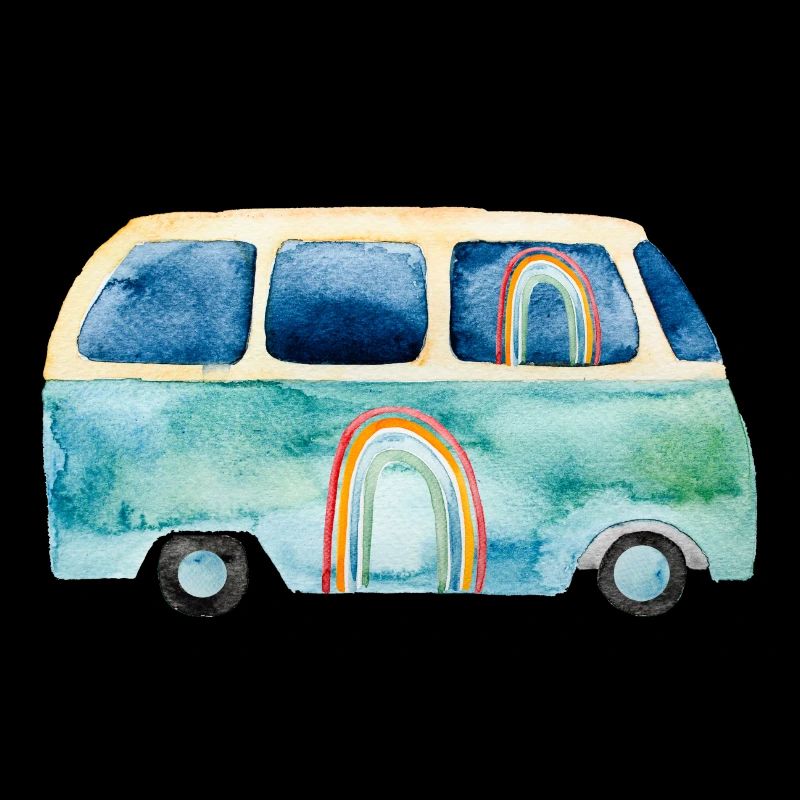 Rainbow Retro Vintage Van Bus
