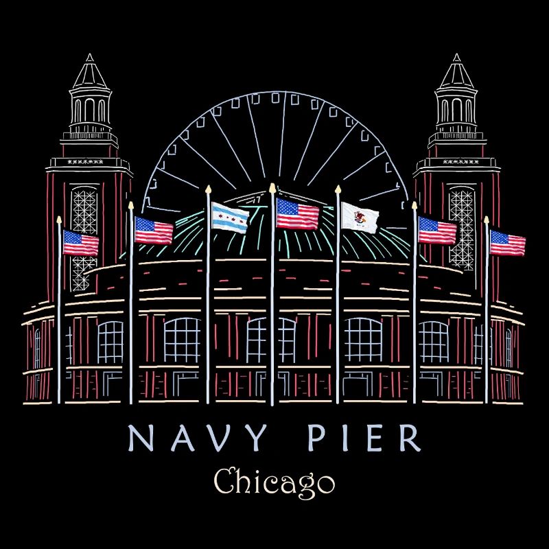 Chicago, Navy Pier Hand Drawn