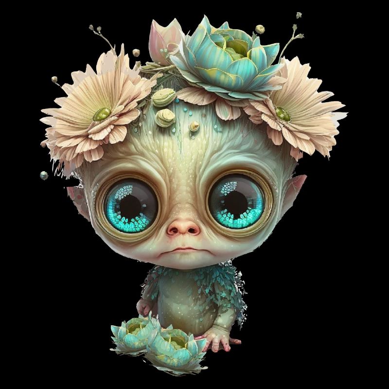 Niedlicher Alien mit Blüten