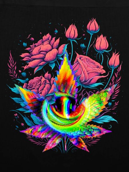 Psychedelisches Cannabisblatt mit Drachenauge