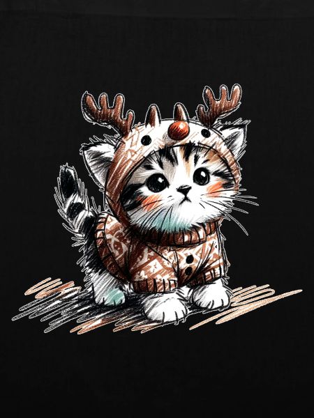 Katze mit Rentiergeweih und Pullover