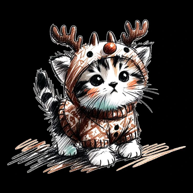 Katze mit Rentiergeweih und Pullover