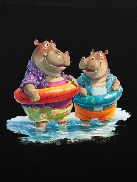 Hippos am Strand mit Schwimmreifen