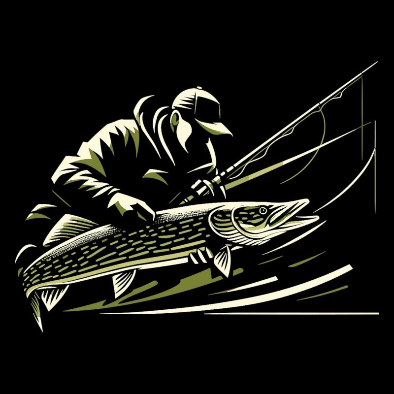 Pêche Pêcheur Brochet Poisson Géant Vert Olive Cadeau