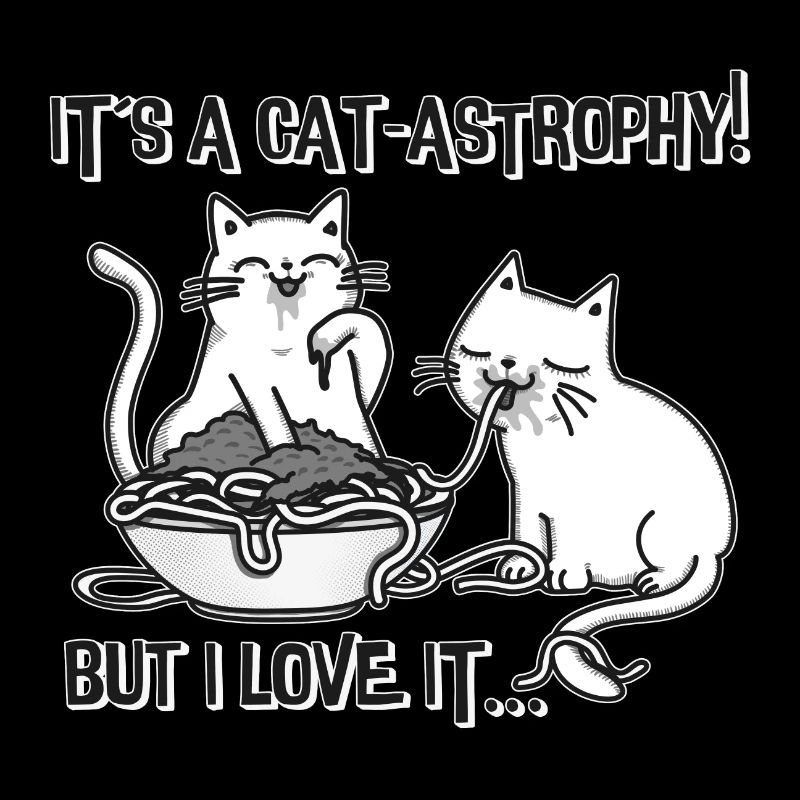 Spaghetti cats - Two cats are having fun with pasta