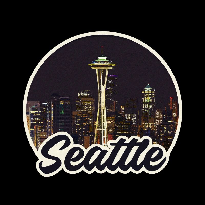 Aiguille spatiale du logo de la Skyline de la Nuit de Seattle