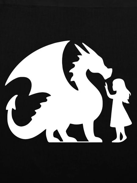 Episches Drachen- und Mädchen-Silhouetten-Design