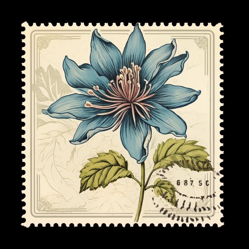 Timbre-poste Vintage fleur de Turquoise