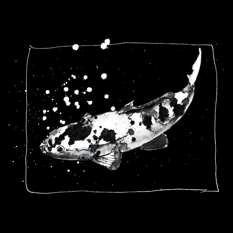 KOI Carp - hand-drawn ink drawing - white