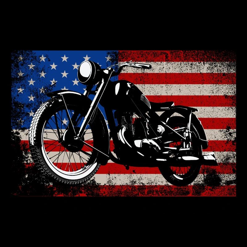 USA Flag Old Motorcycle Gift Idea Biker Pride