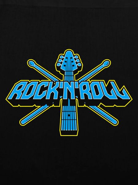 Rock'n'Roll-Gitarre und Drumsticks 3D-Logo