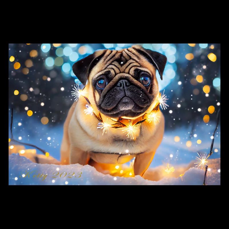 Niedlicher Pug mit Weihnachtslichtern
