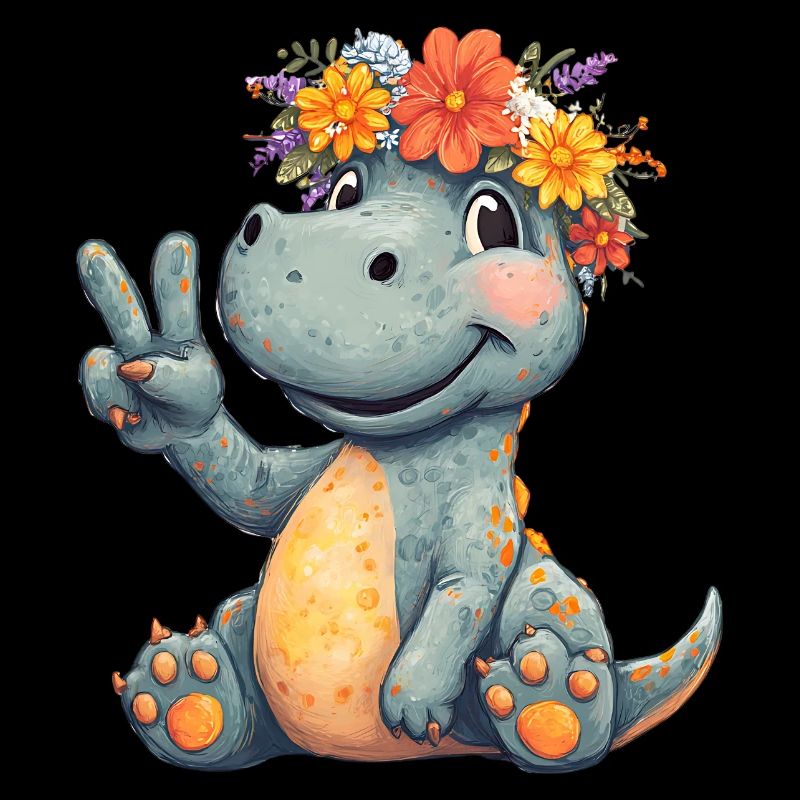 Fröhliches Dinosaurier mit Blumenkranz