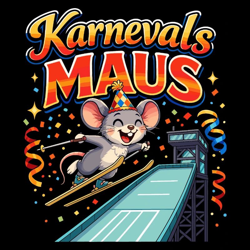 Saut à ski de souris de carnaval drôle