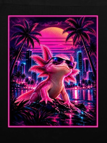 Retro Synthwave Axolotl – 80er Neon Design