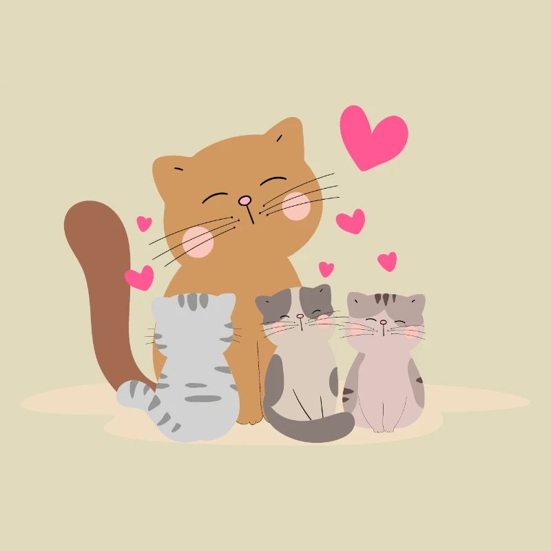 Mutter Katze mit ihren Kätzchen mit so viel Liebe!
