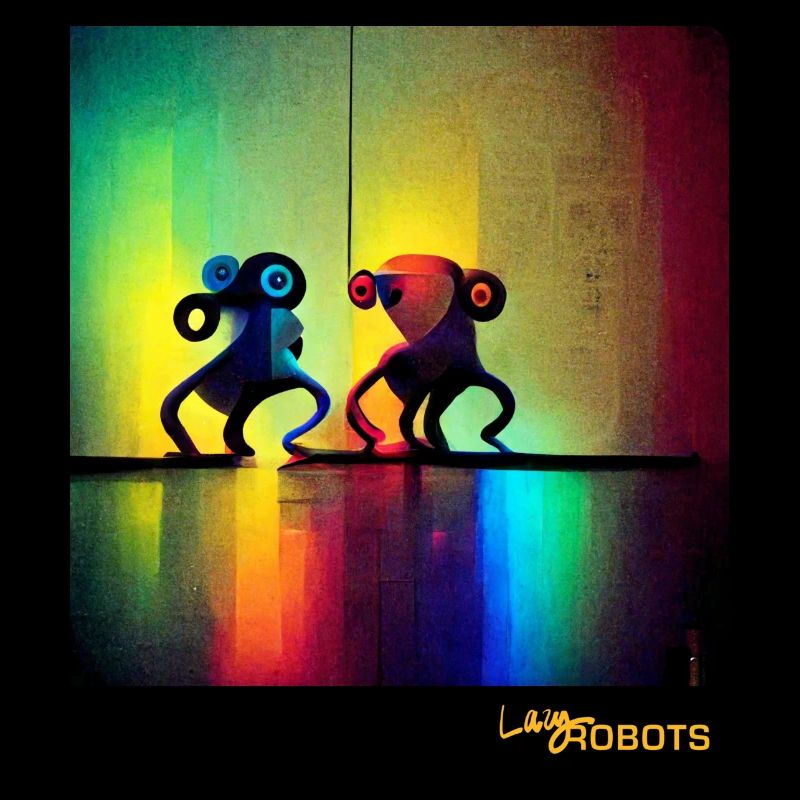 Two dancing rainbow robots