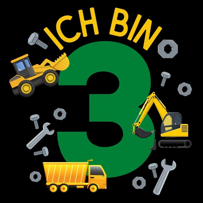 Ich bin 3 Jahre Geburtstag Mädchen Junge Baustelle