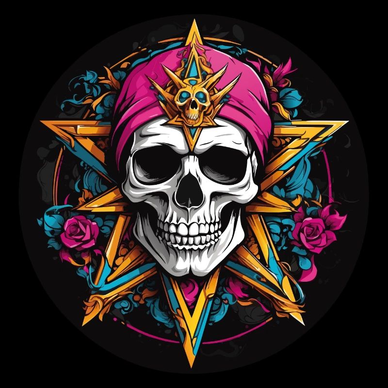 Skull with colorful hood with decorative elements