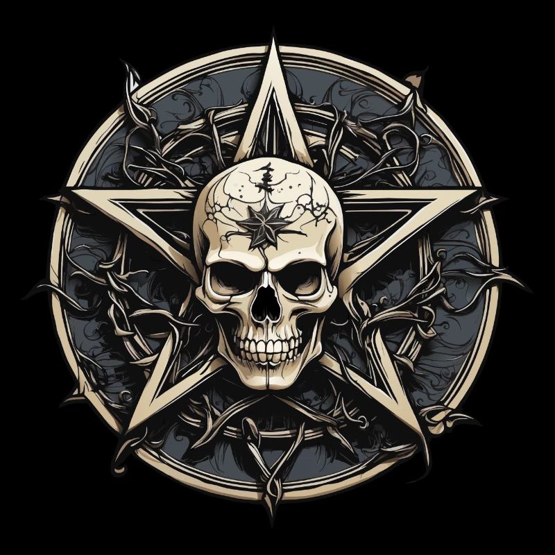 Skull with pentagram in gothic style