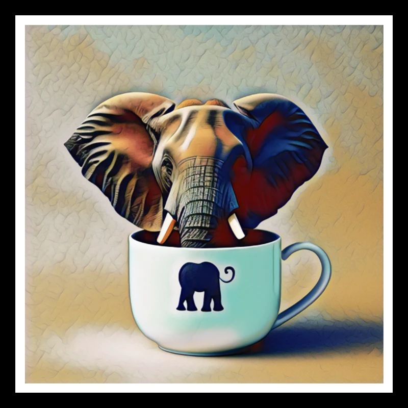 Éléphant buvant un café